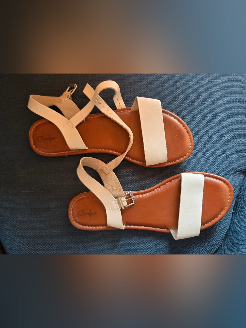 Curfew Women's Cream Strap Sandals with Tan Footbed